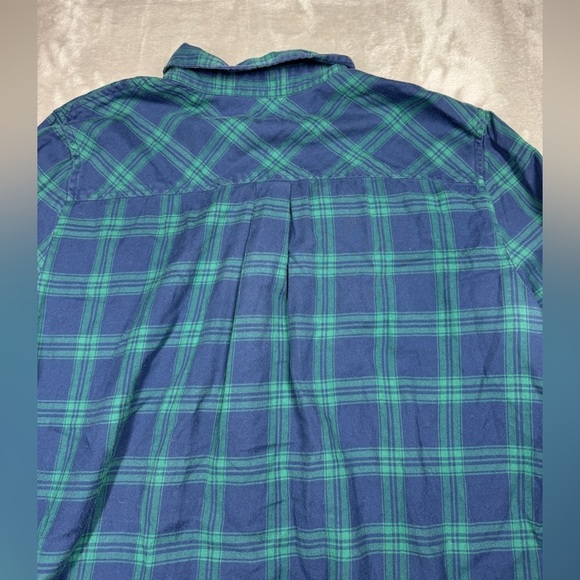 J.Crew Factory Women’s Lightweight Flannel Boy Fit Green Blue Plaid Button Top L - Picture 11 of 13
